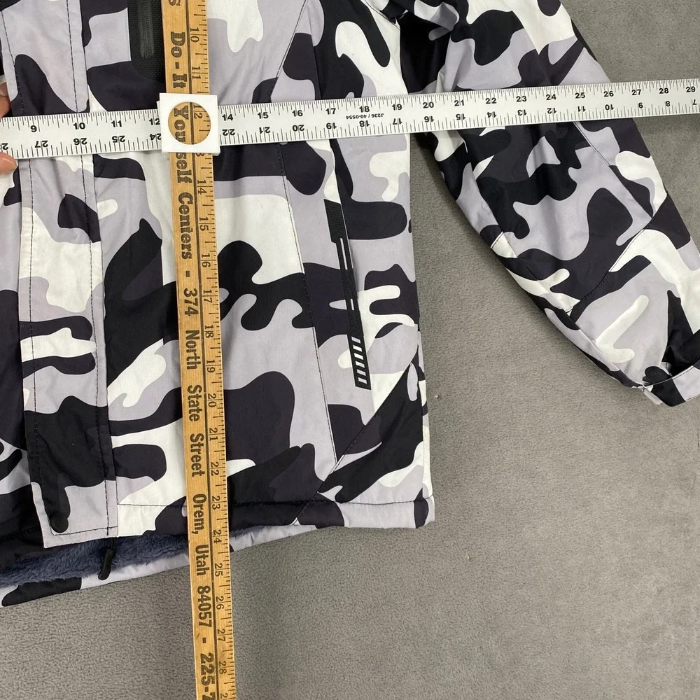 Keevoom Boys Camo Ski Jacket Grey Black Fleece Lined Waterproof Size 10-12